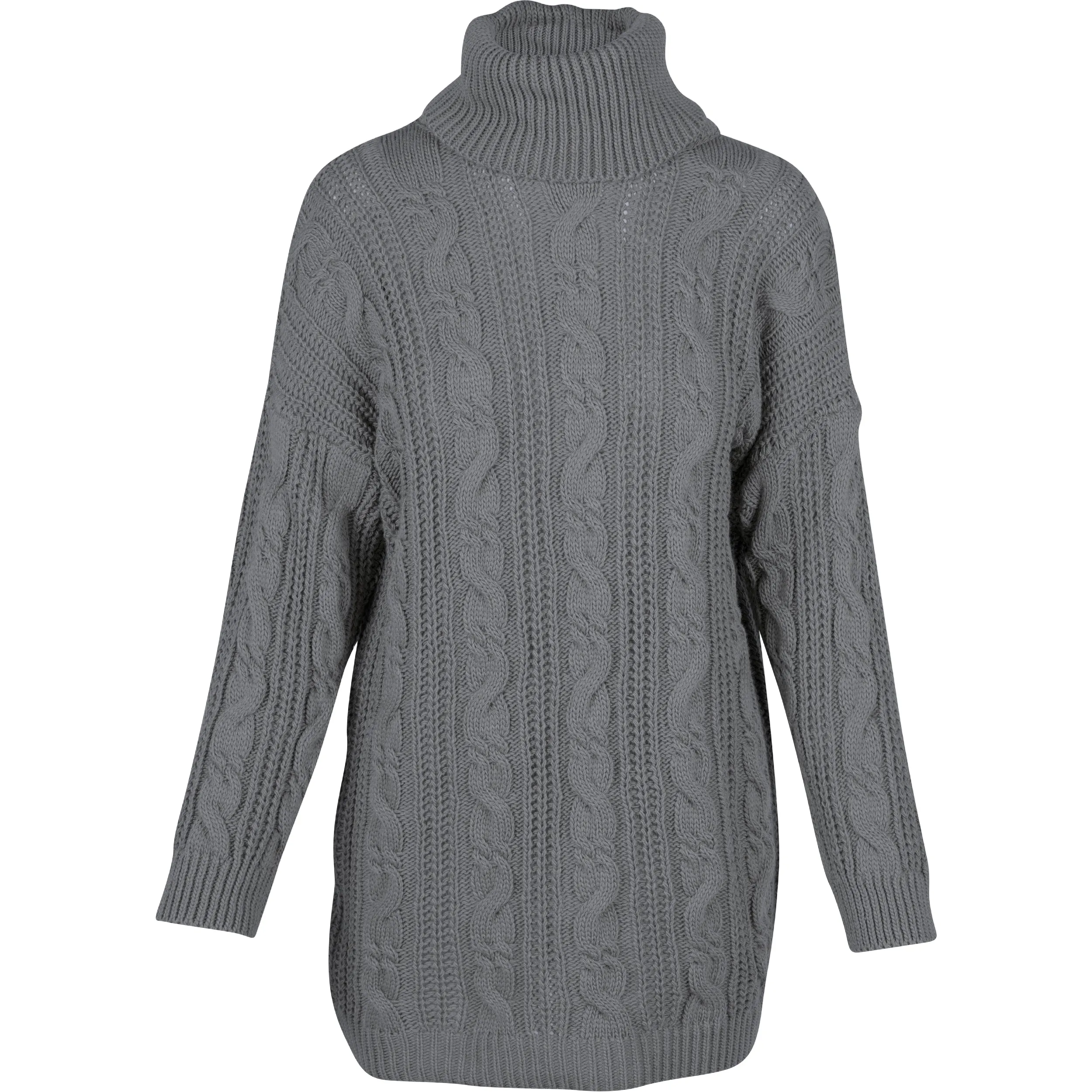 M Made in Italy – Cable-Knit Tunic Length Sweater With Turtle-Neck Collar