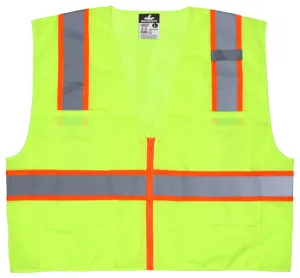 MCR Safety Class 2, Poly Mesh Vest, 3" Ornge/Silver