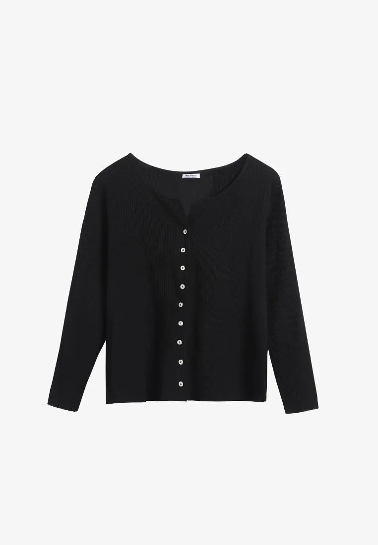 Melanie Versatile Waffle Button Top - Black