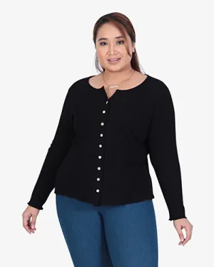 Melanie Versatile Waffle Button Top - Black