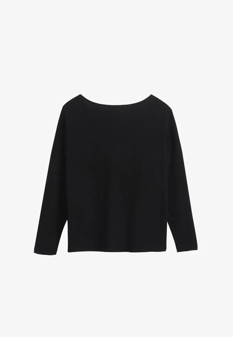 Melanie Versatile Waffle Button Top - Black