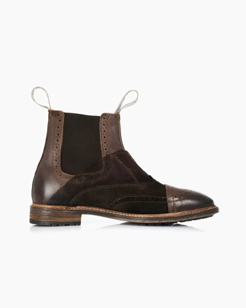 Men's No Lace Boot | Brown Leather and Suede Combo