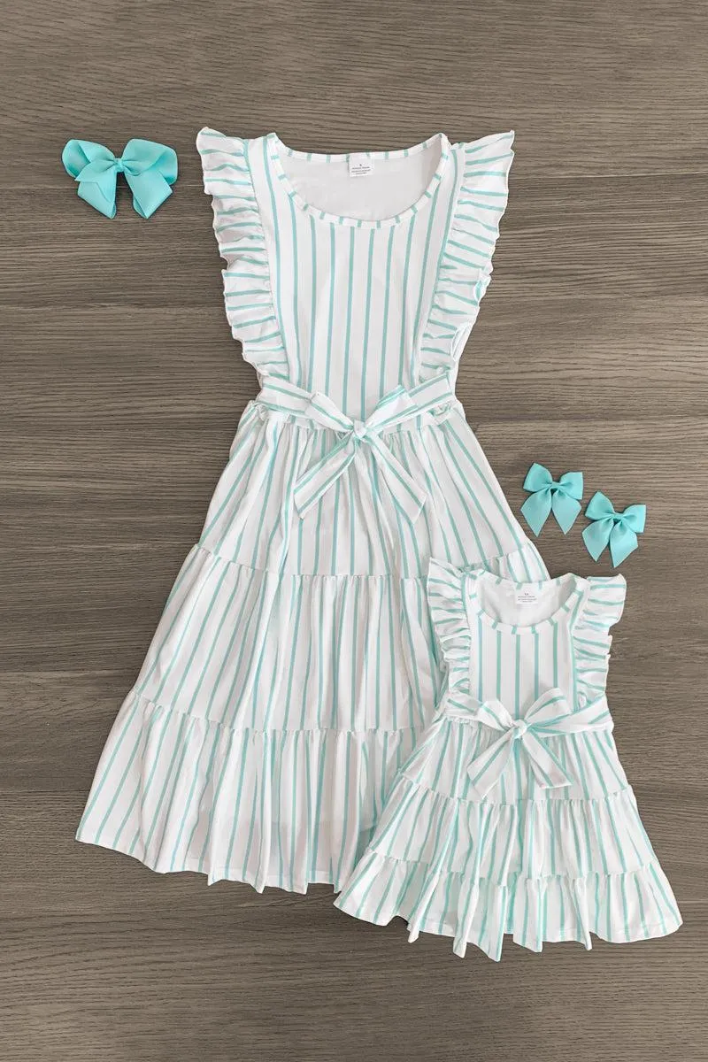 Mom & Me - Mint & White Striped Dress