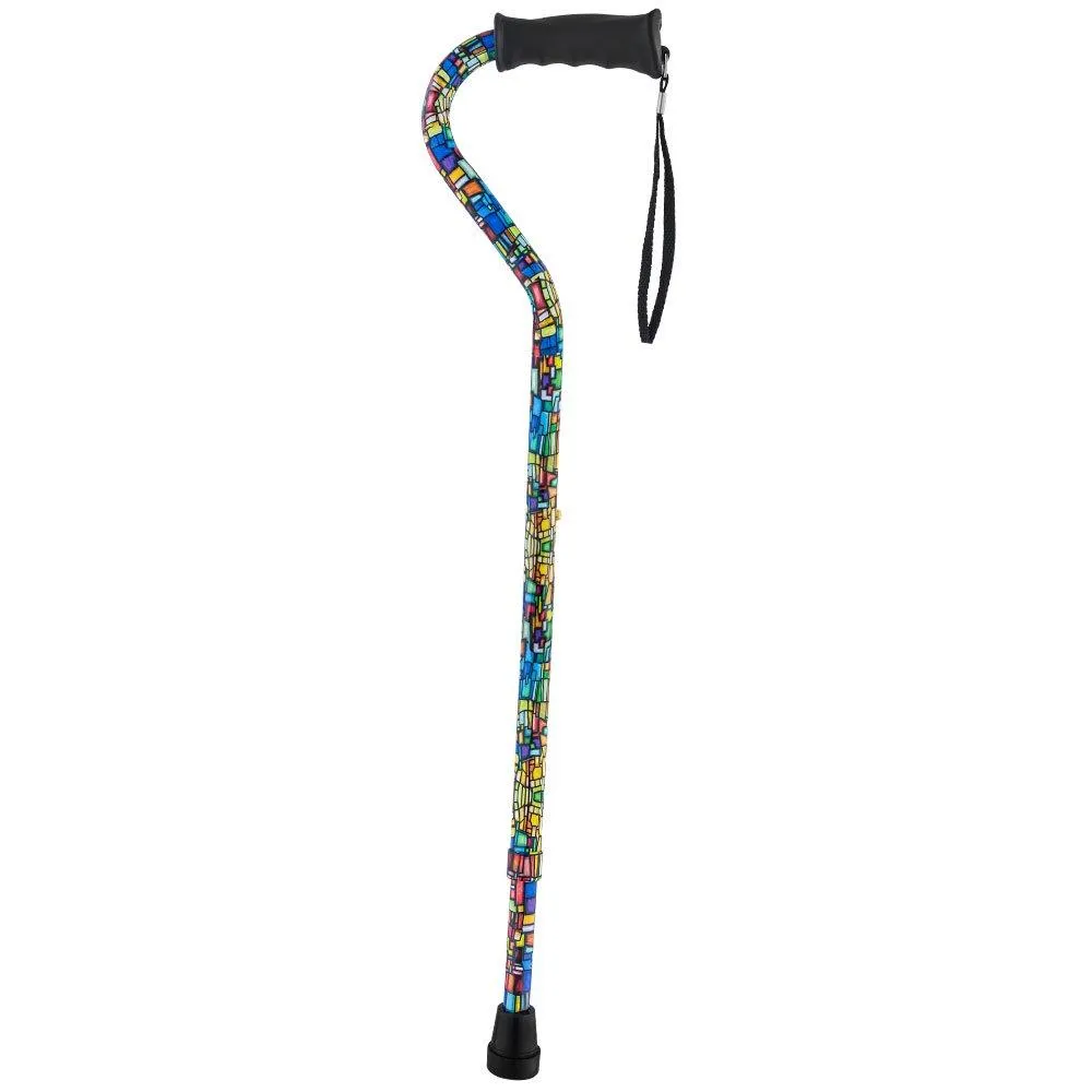 Mosaic Stained: Supportive Quad Base Cane - Comfort Grip