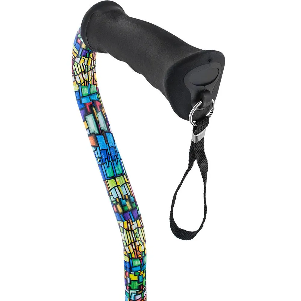 Mosaic Stained: Supportive Quad Base Cane - Comfort Grip