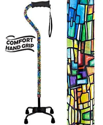 Mosaic Stained: Supportive Quad Base Cane - Comfort Grip