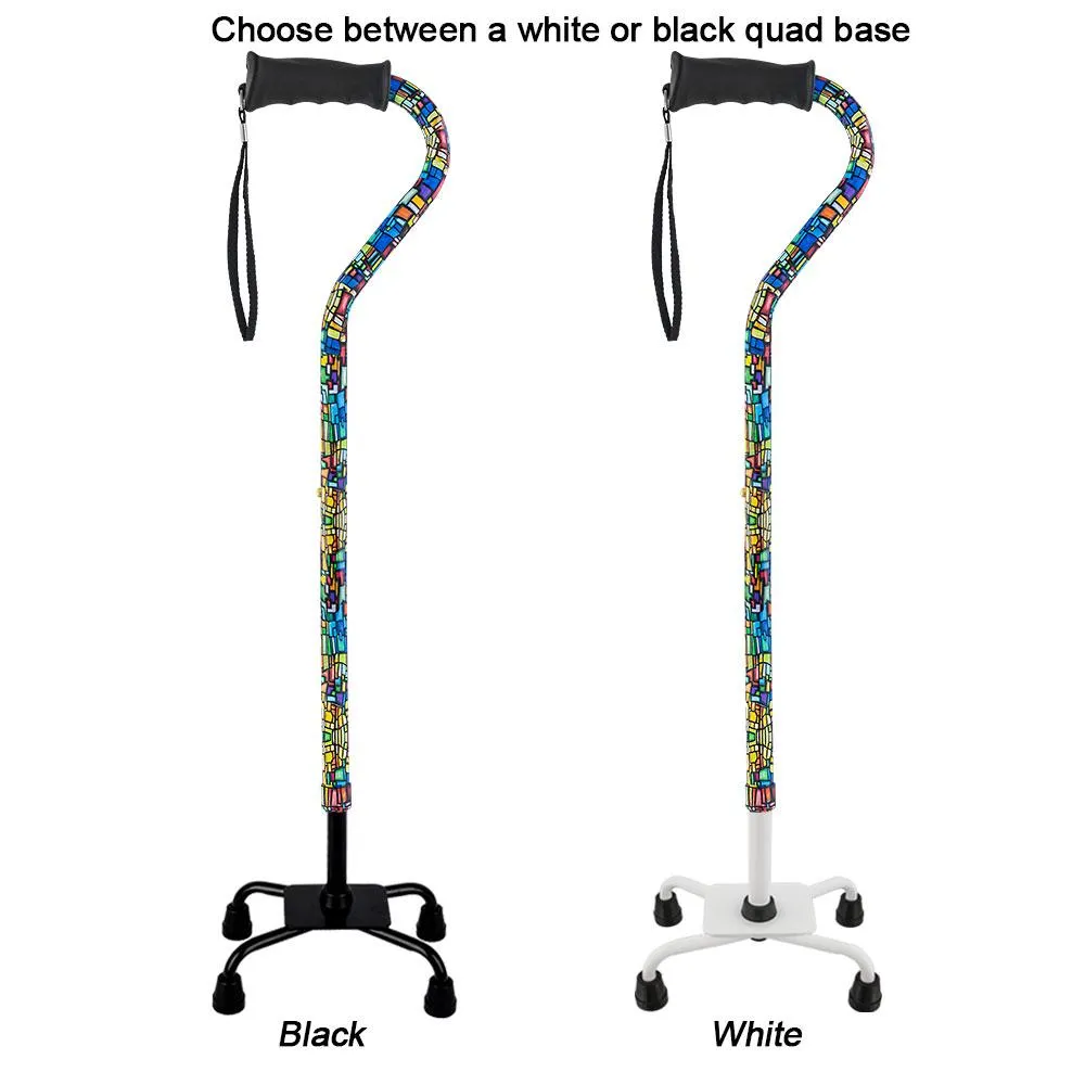 Mosaic Stained: Supportive Quad Base Cane - Comfort Grip