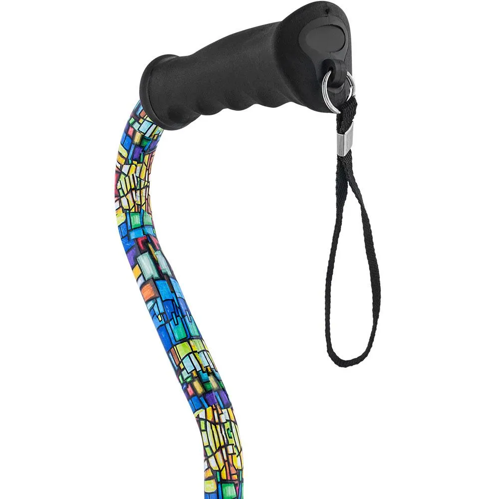 Mosaic Stained: Supportive Quad Base Cane - Comfort Grip