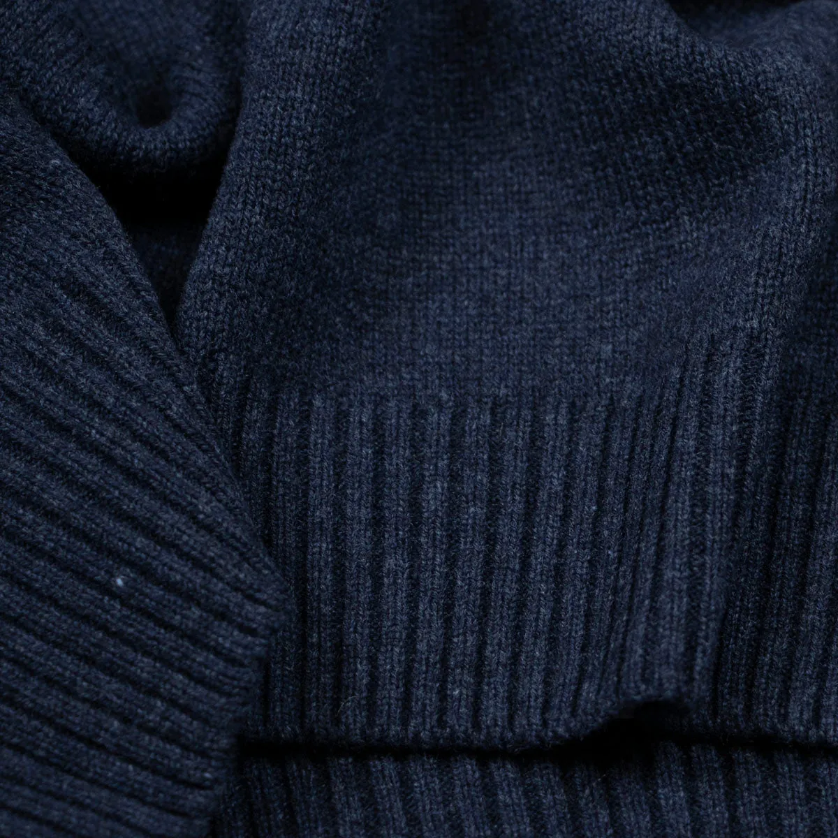 Navy Contrast Virgin Wool & Cashmere Zip Neck Sweater