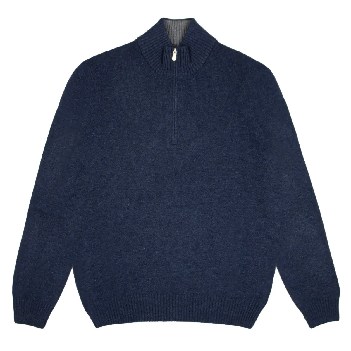 Navy Contrast Virgin Wool & Cashmere Zip Neck Sweater