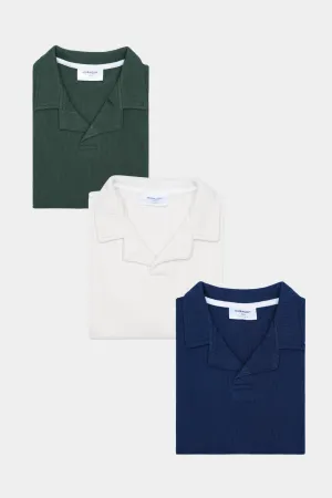 Pack of 3 Waffle Revere Polo Shirts - Bottle Green, Off White & Navy Blue