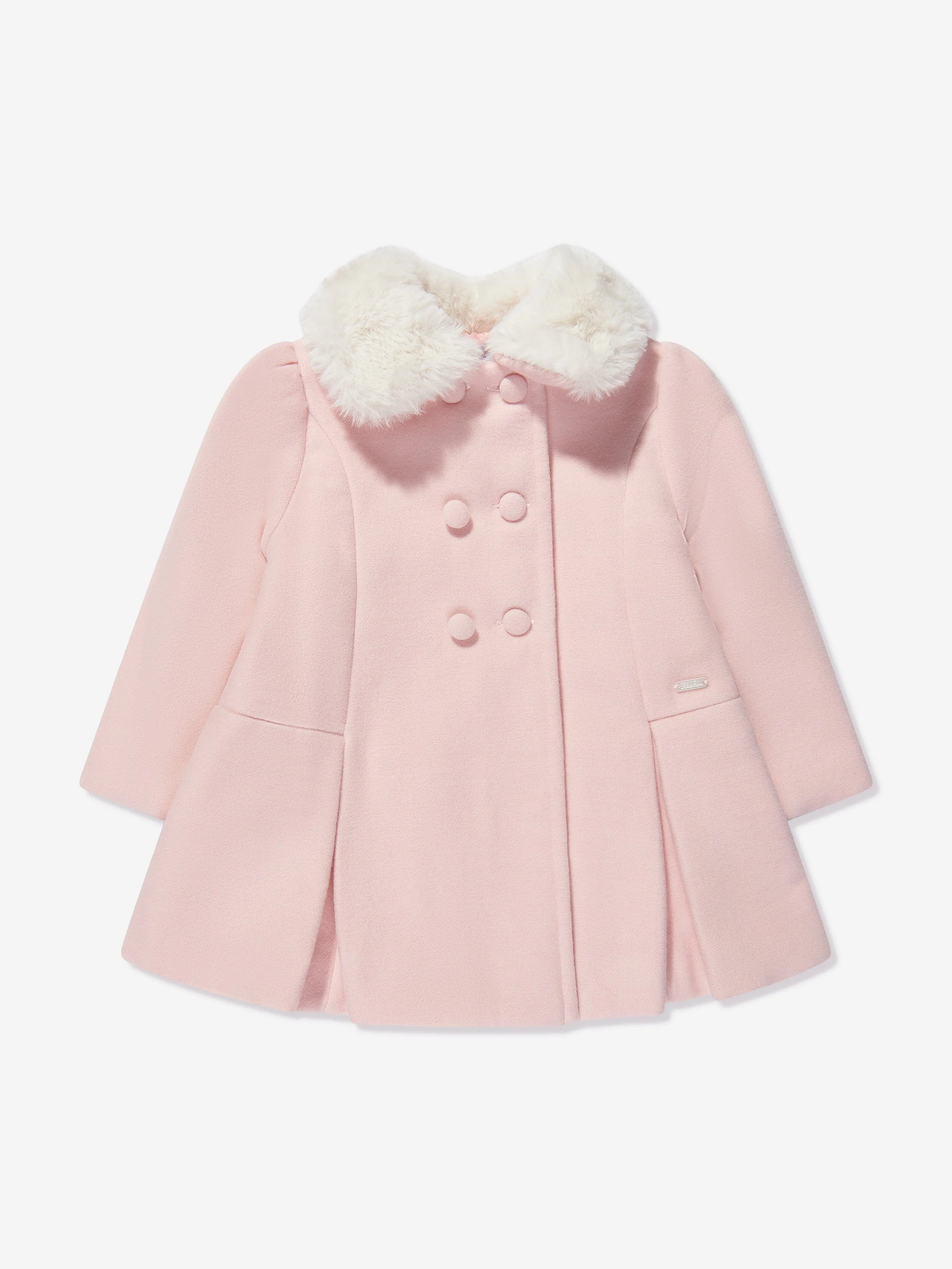 Patachou Baby Girls Faux Fur Collar Coat in Pink