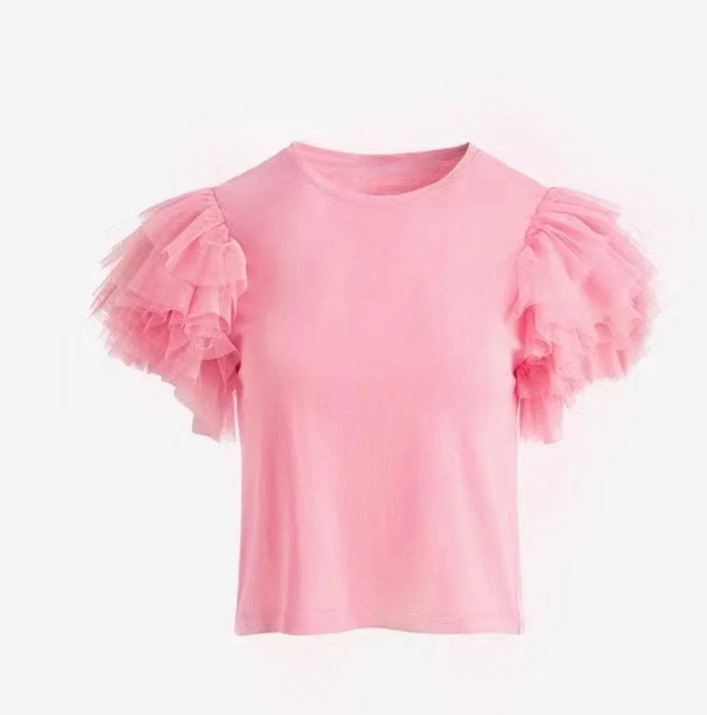 Pink Ruffle Sleeve Tee