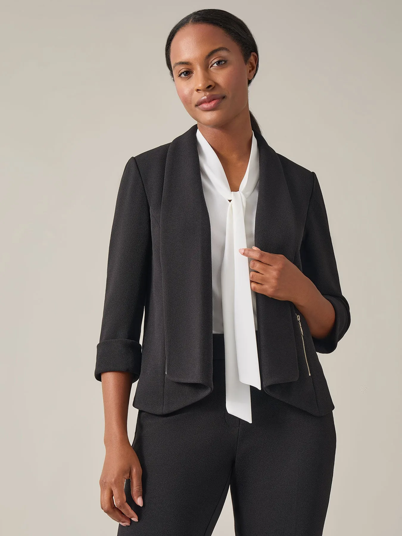 Plus Buttoned Notch Collar Jacket, Crosshatch