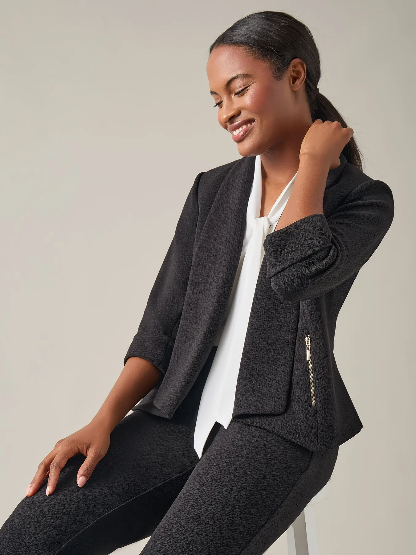 Plus Buttoned Notch Collar Jacket, Crosshatch