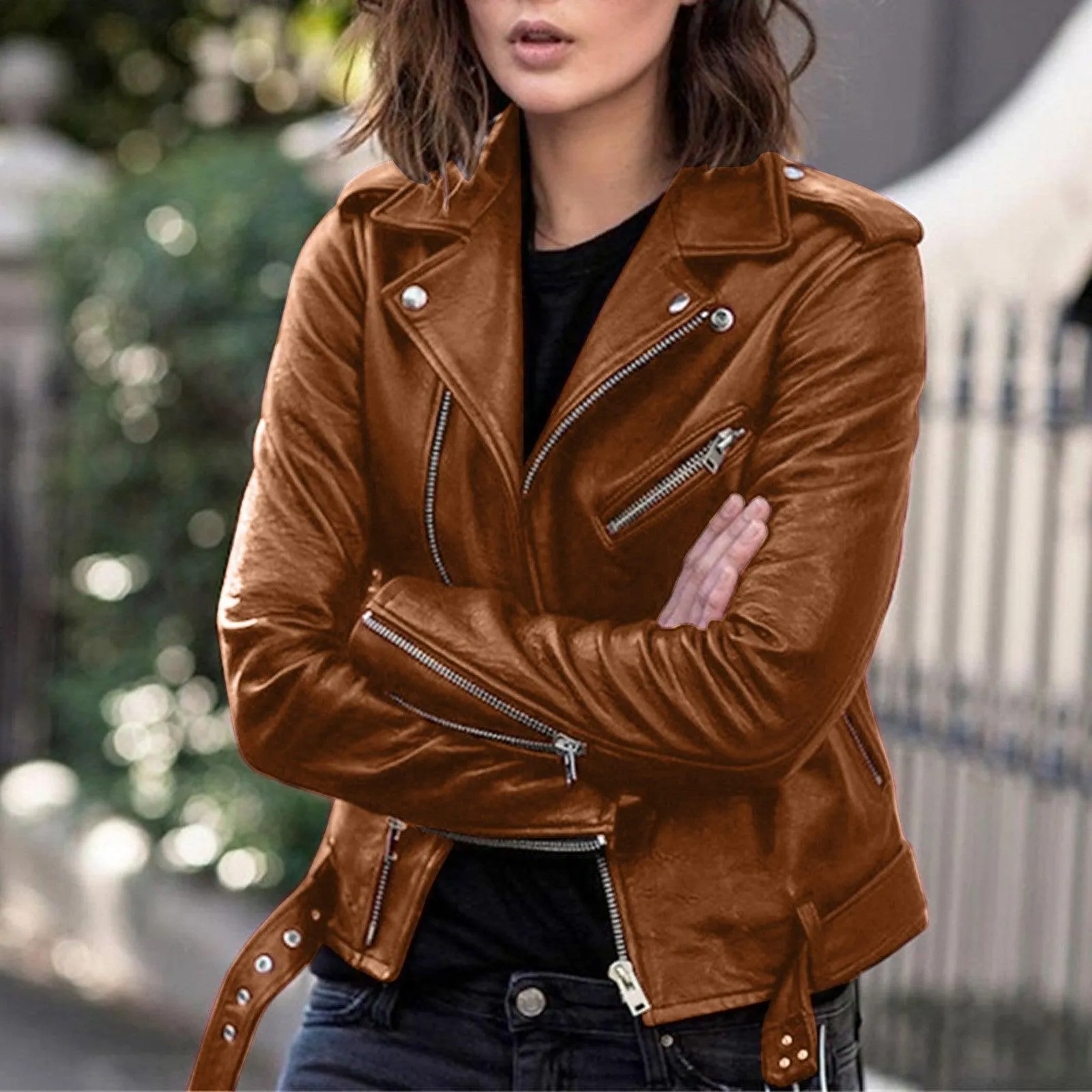 Plus Size 5XL Faux Leather Jacket Women Casual PU Loose Motorcycle Jackets Female Chic Short Jacket Coats Ladies Slim Coats