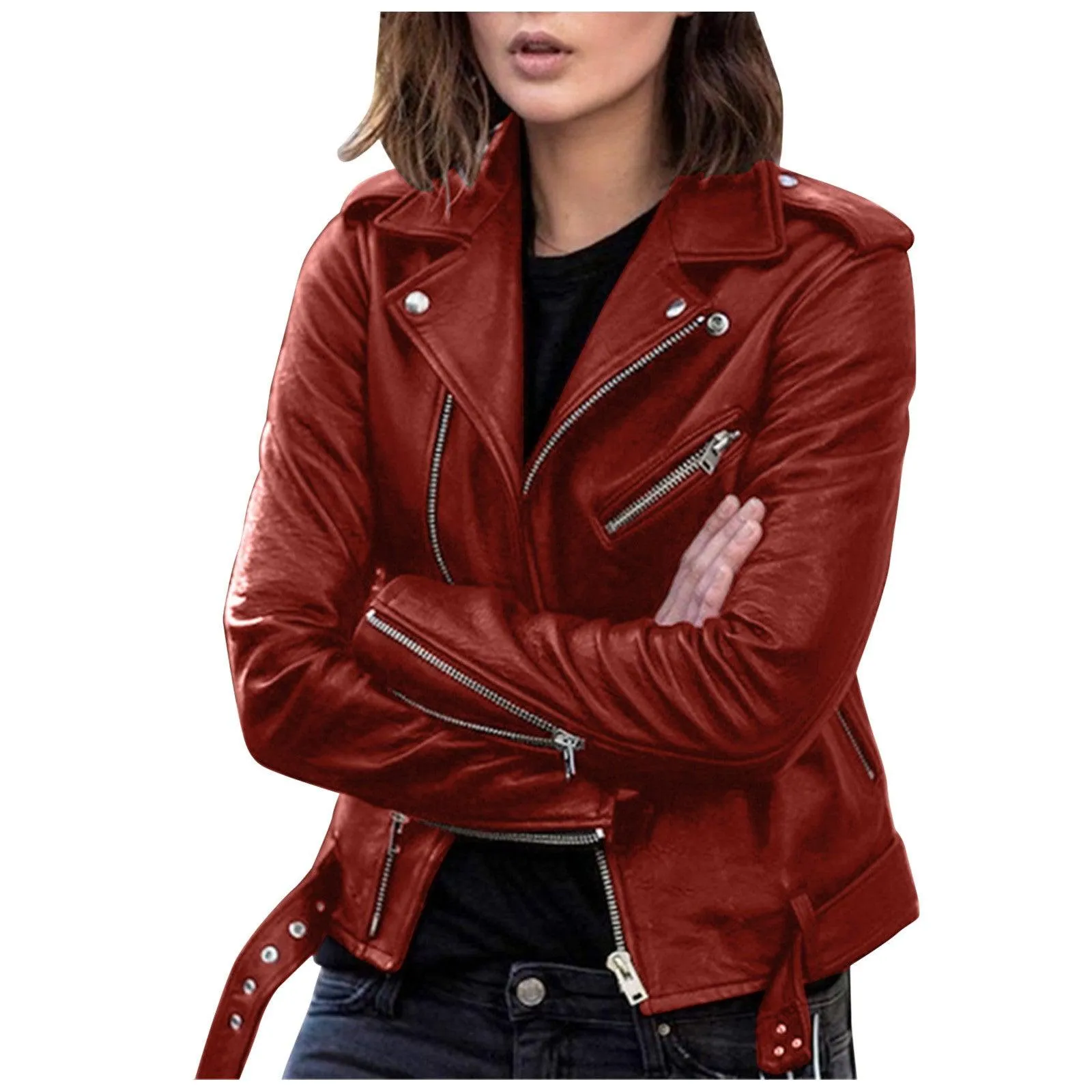 Plus Size 5XL Faux Leather Jacket Women Casual PU Loose Motorcycle Jackets Female Chic Short Jacket Coats Ladies Slim Coats