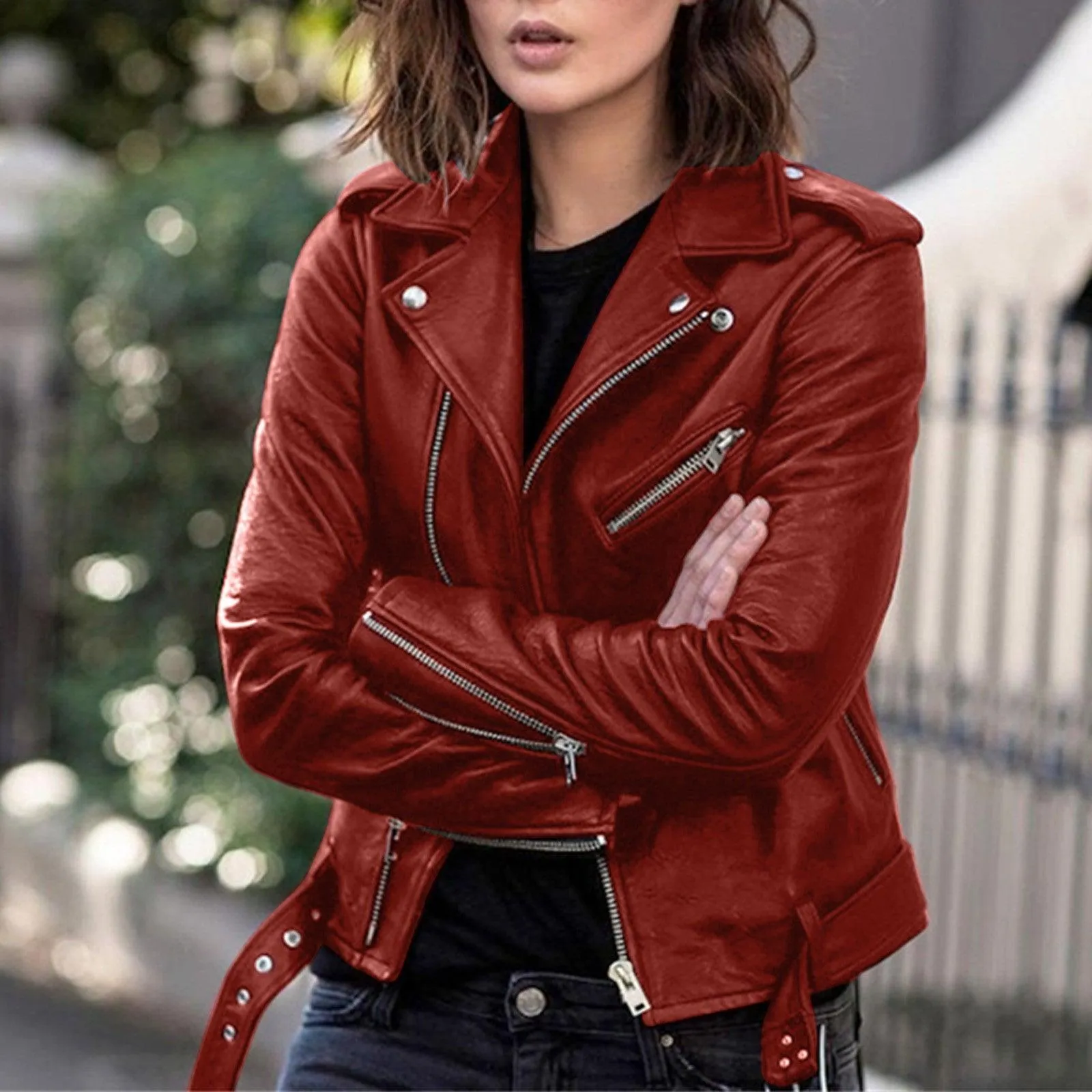 Plus Size 5XL Faux Leather Jacket Women Casual PU Loose Motorcycle Jackets Female Chic Short Jacket Coats Ladies Slim Coats