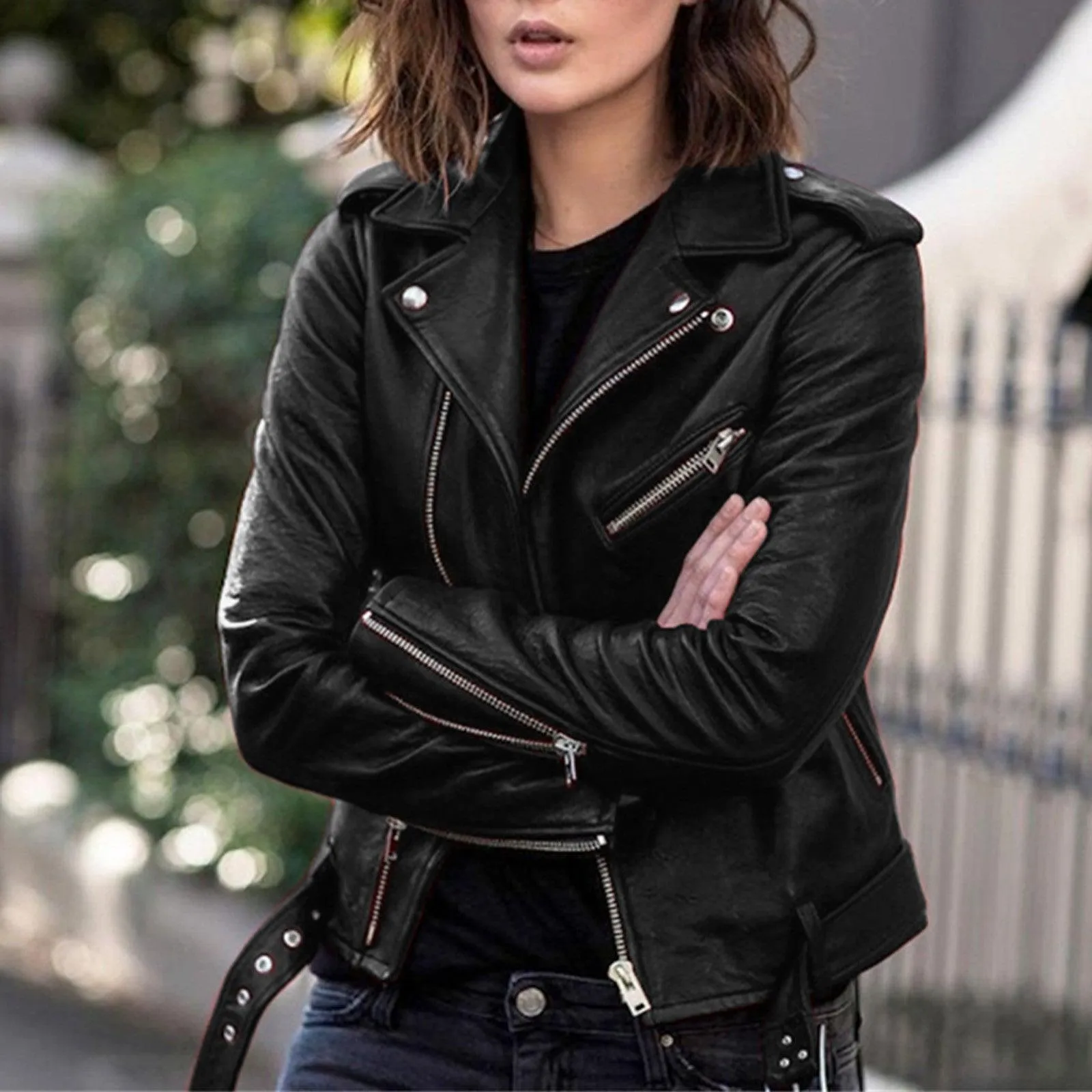 Plus Size 5XL Faux Leather Jacket Women Casual PU Loose Motorcycle Jackets Female Chic Short Jacket Coats Ladies Slim Coats