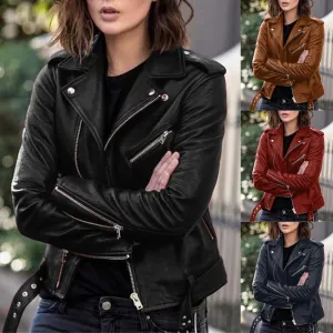 Plus Size 5XL Faux Leather Jacket Women Casual PU Loose Motorcycle Jackets Female Chic Short Jacket Coats Ladies Slim Coats