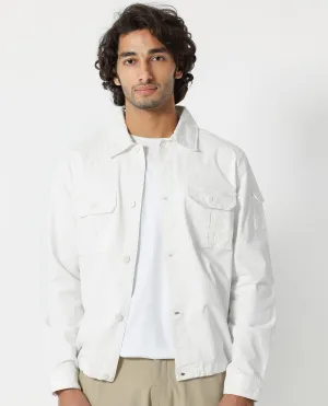 Rare Rabbit Men's Cedro White Cotton Lycra Fabric Full Sleeves Dyed Cargo Jacket