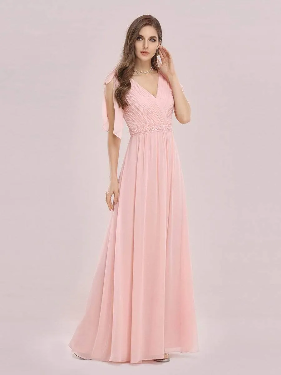 Romantic Sleek V Neck High Waist Chiffon Bridesmaid Dress