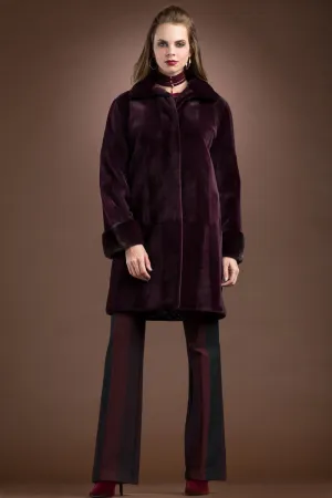 Sheared & Long Haired Mink Mid-Length Fur Coat - Brick Pattern