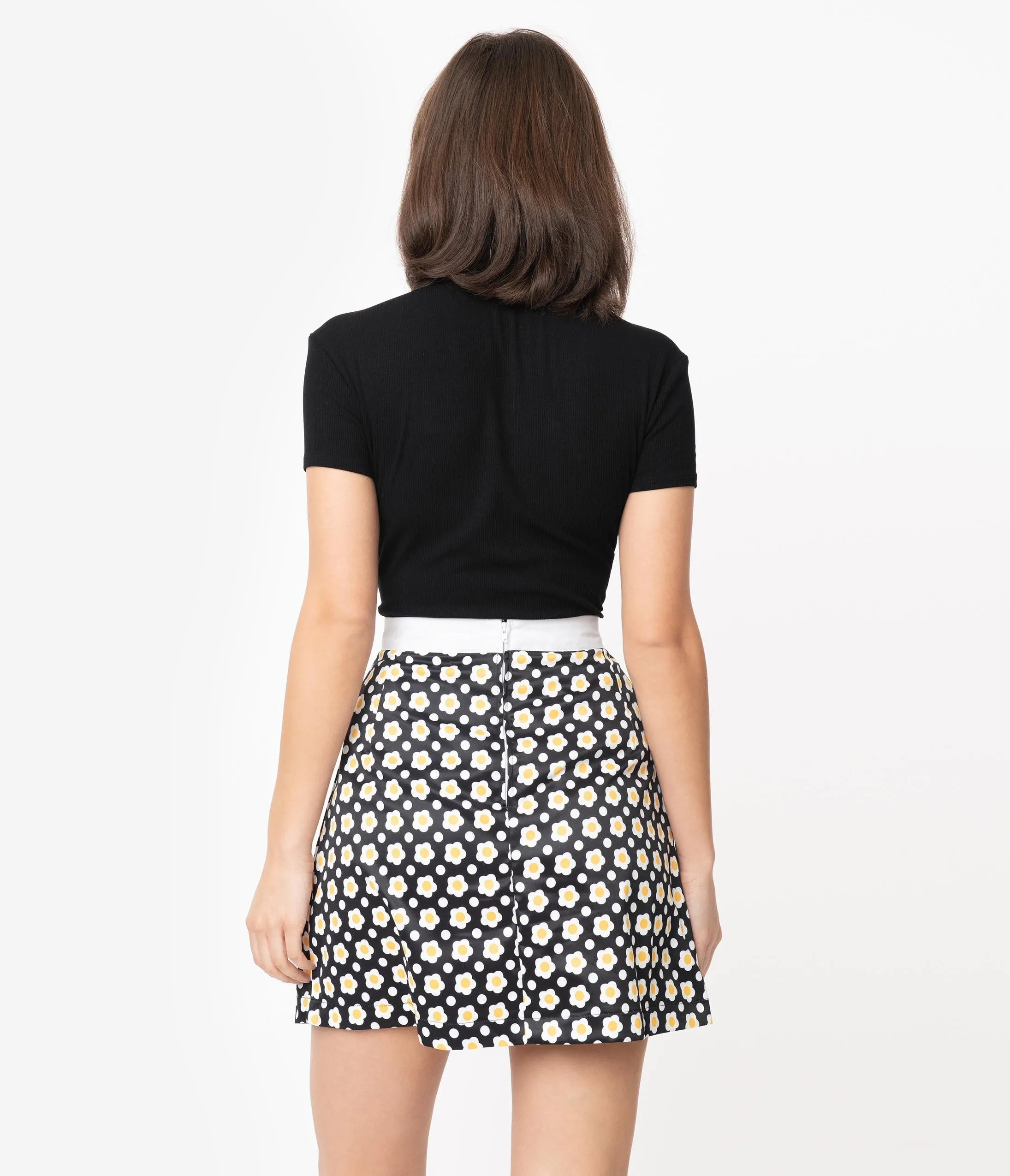 Smak Parlour Black Daisy Print Mod Skirt