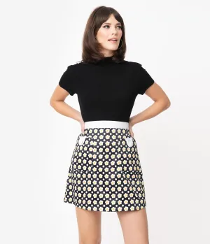 Smak Parlour Black Daisy Print Mod Skirt