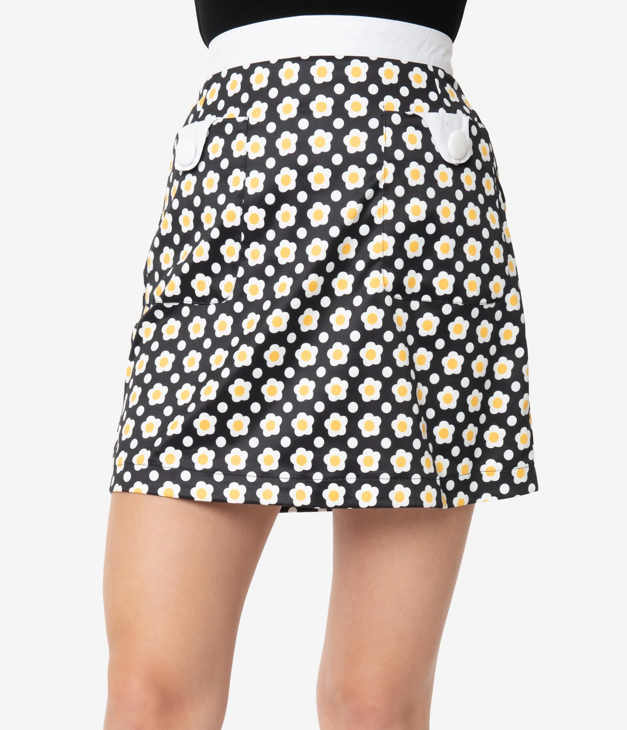 Smak Parlour Black Daisy Print Mod Skirt