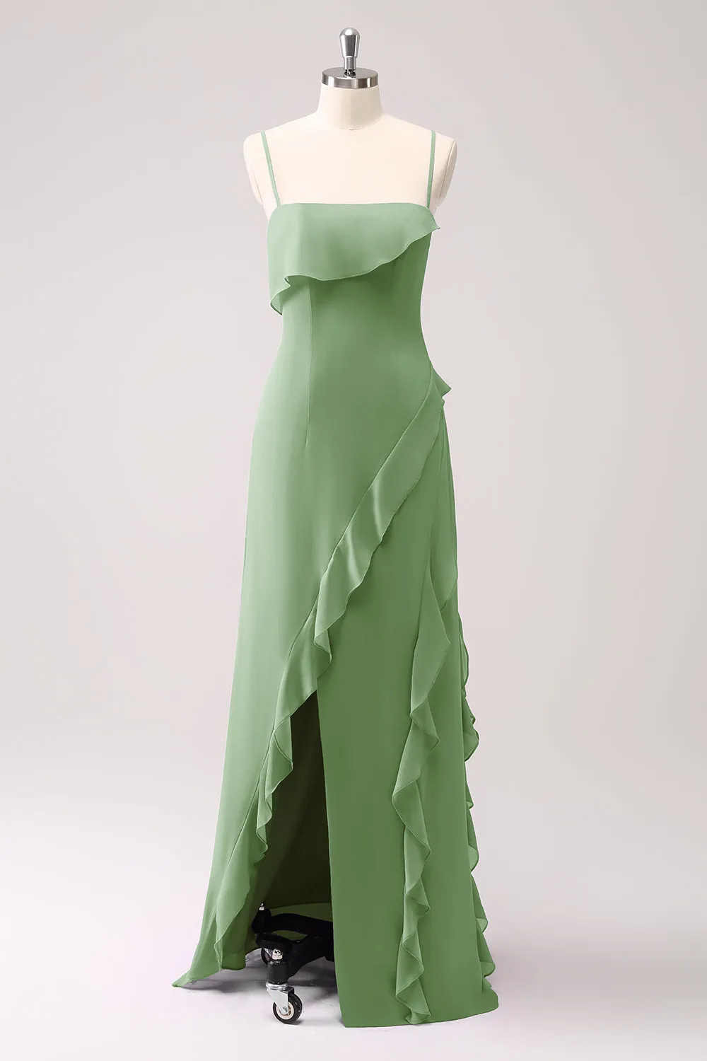 Tahiti Ruffles Sheath Maxi Dress with Slit