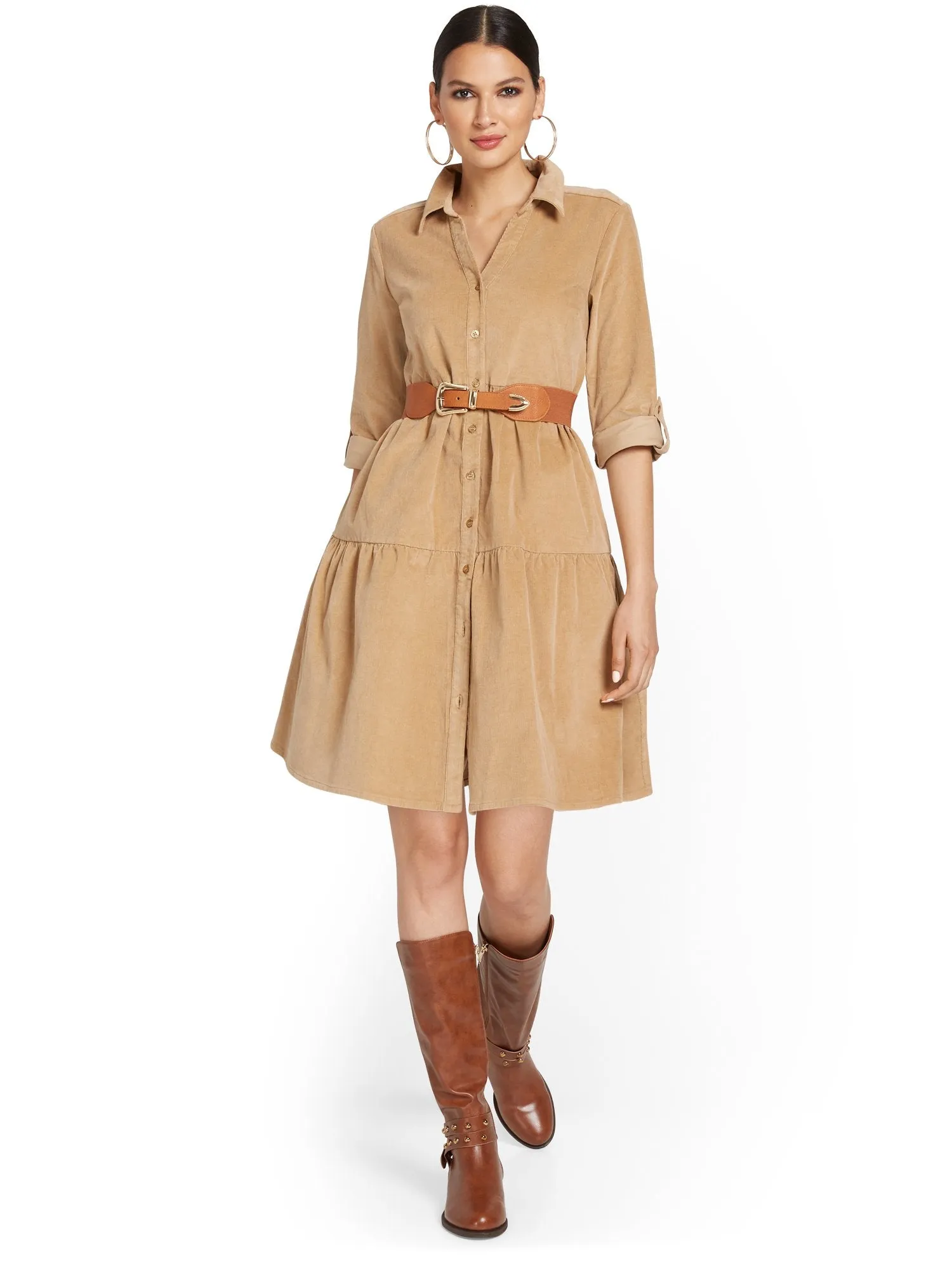 Tiered Button-Down Dress