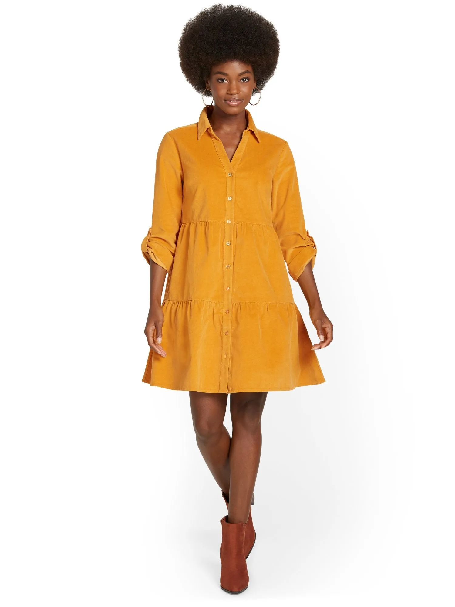 Tiered Button-Down Dress