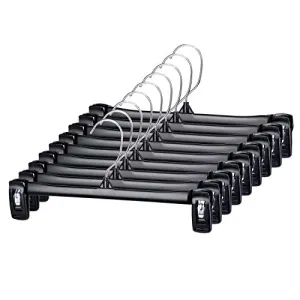 Titan Mall Pants Hangers 30 Pack 12inch Black Plastic Skirt Hanger with Non-Slip Big Clips and 360 Rotatable Hook, Durable and Sturdy Plastic Hanger, Elegant and Economical for Hanging Pants