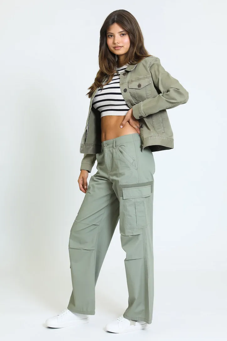 Zoe Wide Leg Cargo Pants - Tree Leaf