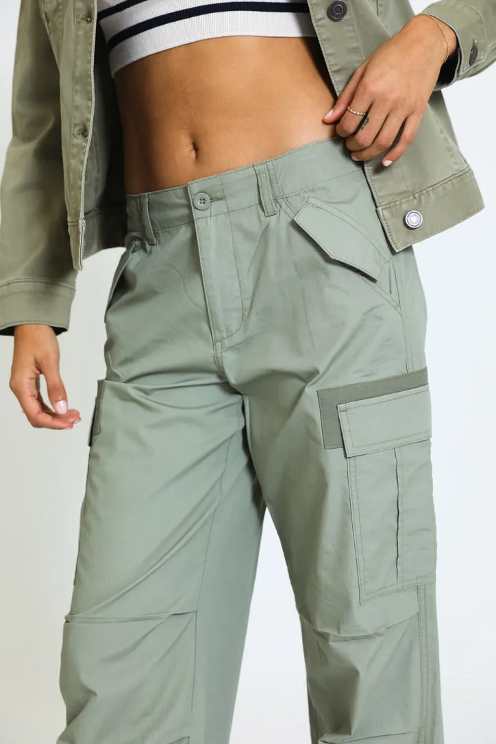 Zoe Wide Leg Cargo Pants - Tree Leaf