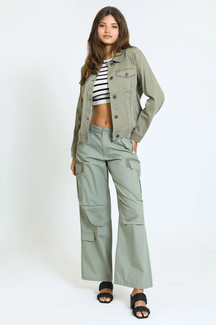 Zoe Wide Leg Cargo Pants - Tree Leaf