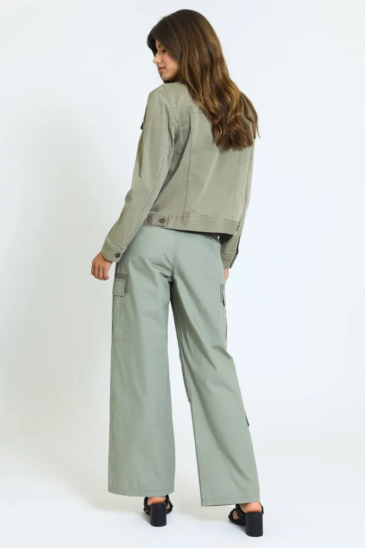 Zoe Wide Leg Cargo Pants - Tree Leaf