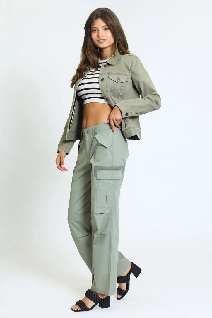 Zoe Wide Leg Cargo Pants - Tree Leaf